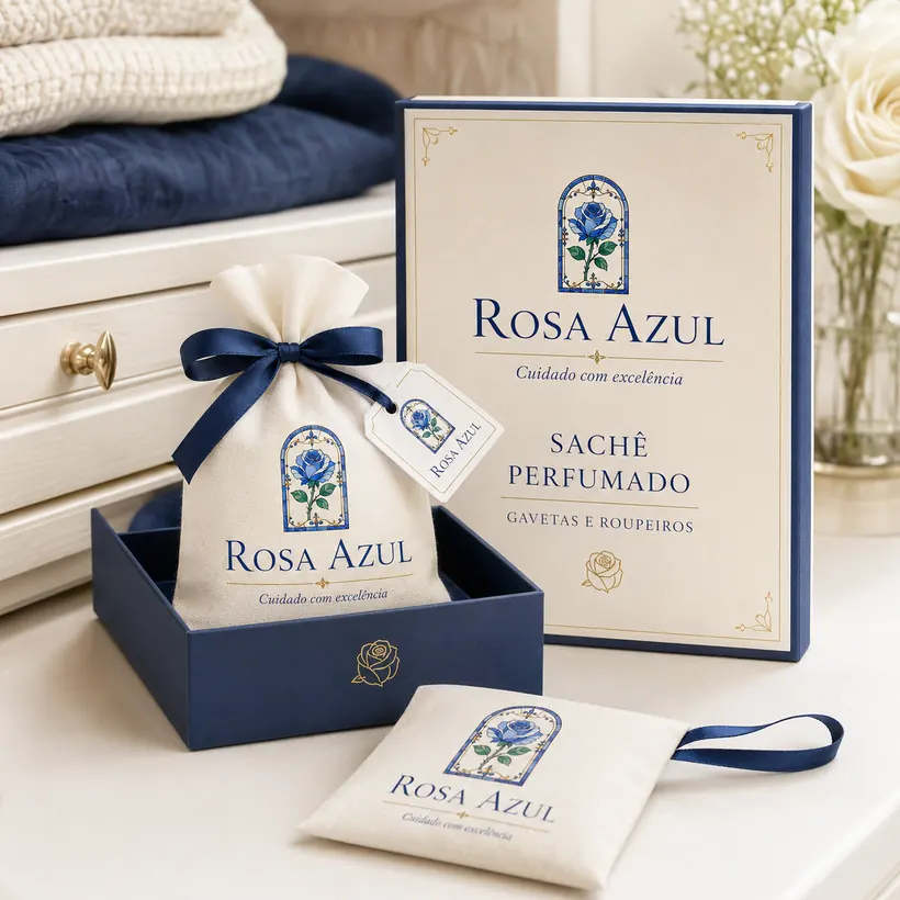 Rosa Azul Residencial — Sachê Perfumado para gavetas e roupeiros